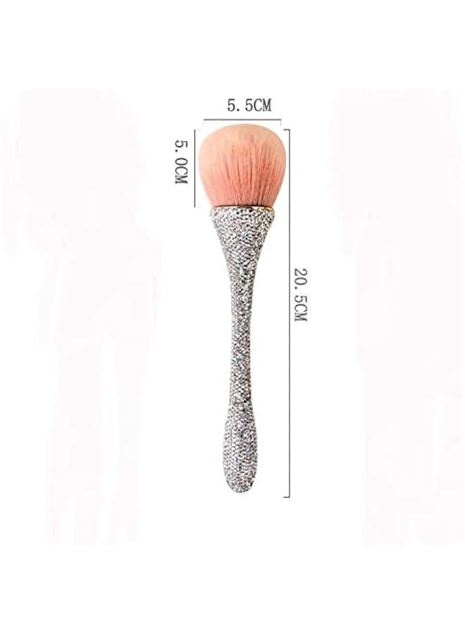 Shiny Rhinestone Makeup Brush Shiny Powder Brush Cosmetic Brush Foundation Brush  Blending Buffing Beauty Tools for Women (Silver)(white) - Image 2