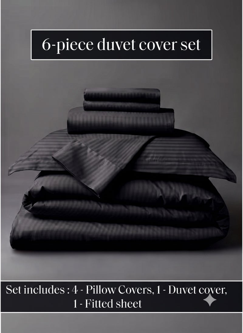 طقم مفروشات سرير فاخر 6 قطع مقاس كينج 220×240 سم، غطاء لحاف مخطط مع ملاءة مطاطية 200×200 سم و4 أغطية وسائد 50×70 سم، ناعم ومريح ومقاوم للتجاعيد لجميع المواسم - Image 2