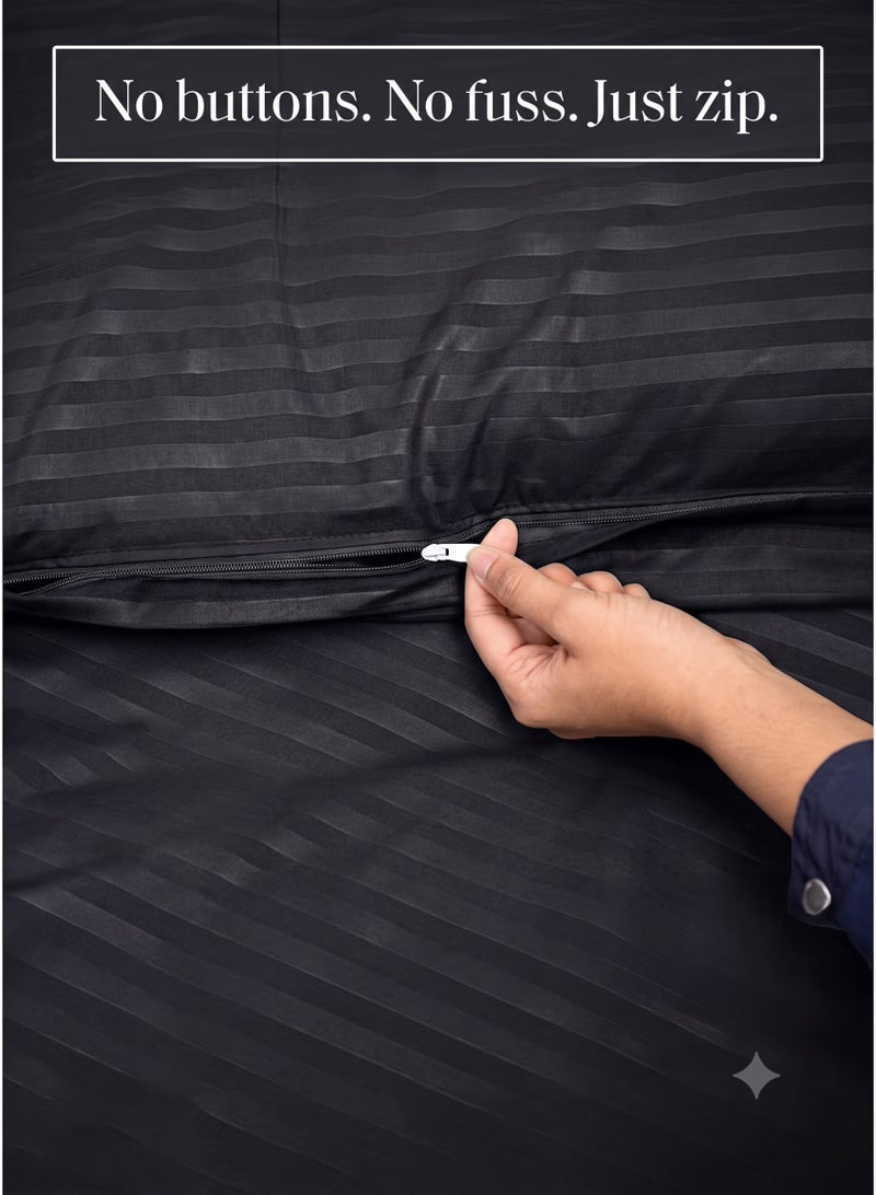 طقم مفروشات سرير فاخر 6 قطع مقاس كينج 220×240 سم، غطاء لحاف مخطط مع ملاءة مطاطية 200×200 سم و4 أغطية وسائد 50×70 سم، ناعم ومريح ومقاوم للتجاعيد لجميع المواسم - Image 4