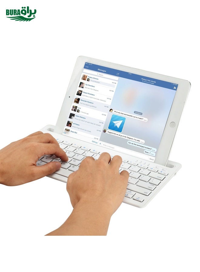 BURAQ B908 Ultra-slim 78 Keys Bluetooth Wireless Keyboard with Concave Mobile Phone Holder (White)  - Image 3