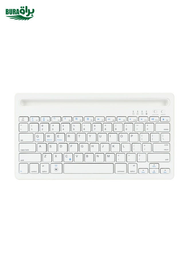 BURAQ B908 Ultra-slim 78 Keys Bluetooth Wireless Keyboard with Concave Mobile Phone Holder (White)  - Image 2