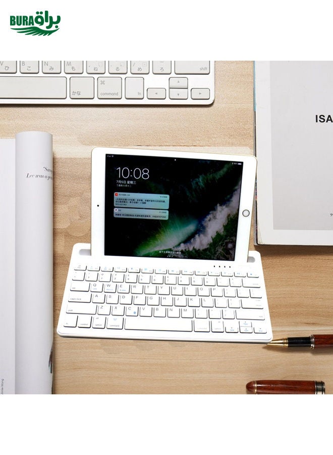 BURAQ B908 Ultra-slim 78 Keys Bluetooth Wireless Keyboard with Concave Mobile Phone Holder (White)  - Image 4