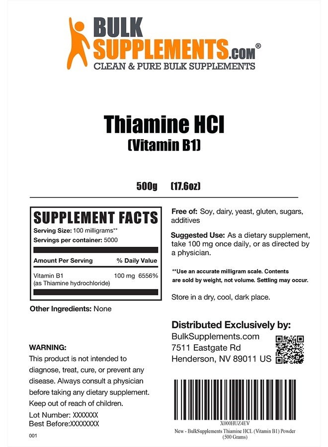 BULKSUPPLEMENTS.COM Thiamine HCl Powder - Thiamine Hydrochloride - Thiamine B1 Supplement - B1 Vitamins - Thiamine 100mg - Thiamine Powder - 100mg per Serving (500 Grams - 1.1 lbs) - Image 2