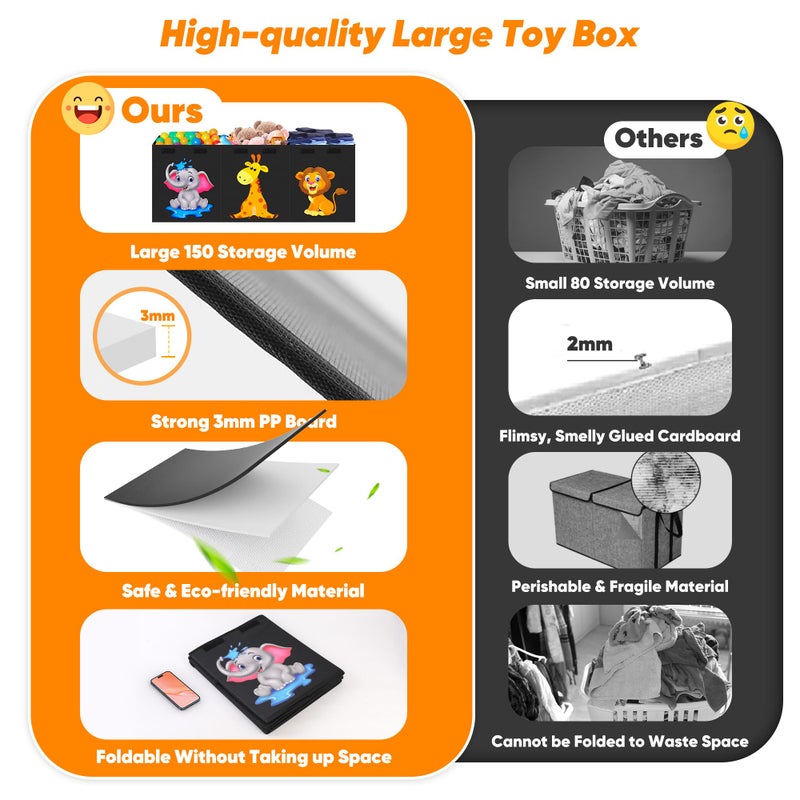 Mabahoo Extra Large Toy Box, Collapsible Storage Organizer with Lids, Cute Animals Toybox for Boys Girls, 40"x14"x16" Kids Toy Chest Sturdy Storage Boxes for Living Room Bedroom Playroom Nursery - Image 5