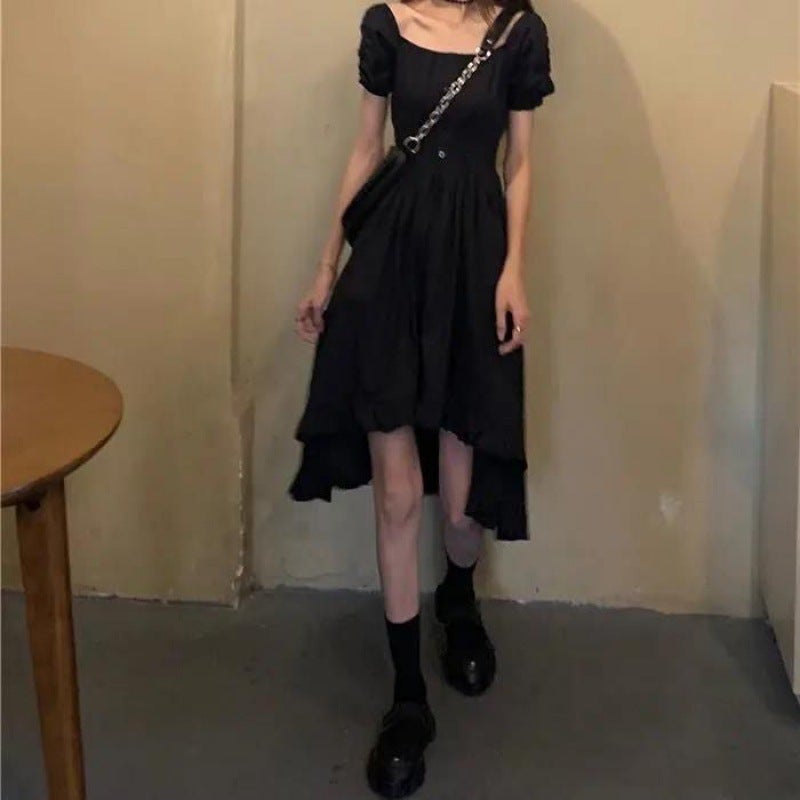 Zz Niche A- Line Skirt Front Short Back Long Skirt Black Dress Women Summer French Retro Slimming Elegant Black - Image 4