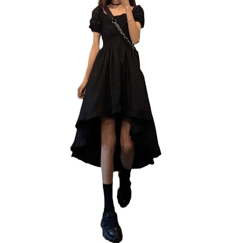 Zz Niche A- Line Skirt Front Short Back Long Skirt Black Dress Women Summer French Retro Slimming Elegant Black - Image 5