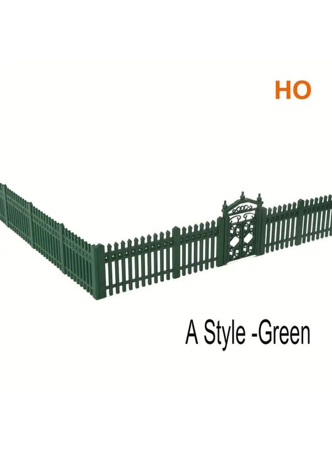 Green And White Striped HO Scale Model Fence Durable Plastic For Outdoor Yard Decor - Image 1