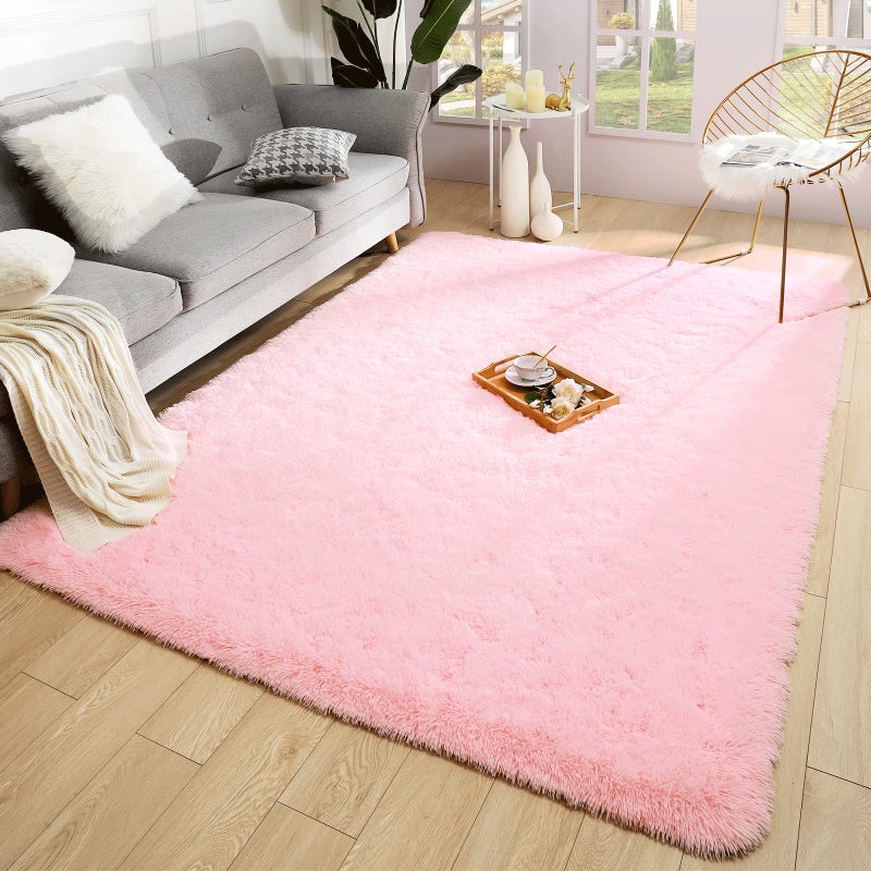 Merelax Soft Modern Indoor Large Shaggy Rug for Bedroom Livingroom Dorm Kids Room Home Decorative NonSlip Plush Fluffy Furry Fur Area Rugs Comfy Nursery Accent Floor Carpet 5x8 Feet Pink
