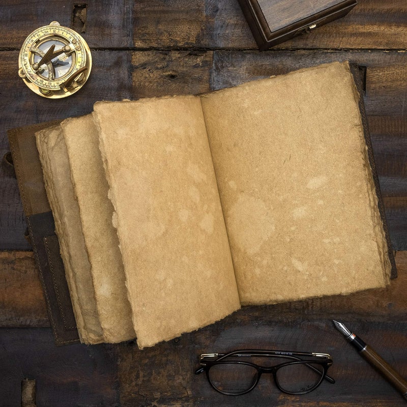NomadCraftsCo. Refillable Vintage Leather Journal - Book of Shadows Journal, Vintage Journal, Writing Journal, Handmade Antique Deckle Edge Paper, Vintage Leather Journal (8.3" x 5.8" - A5, Vintage Brown) - Image 5
