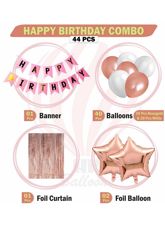 HK balloons Pack Of 34 Pcs Happy Birthday Banner Decoration Kit Set With Metallic Balloons (Pink Banner Rose Gold Balloon Combo - Pack Of 44) - Image 2