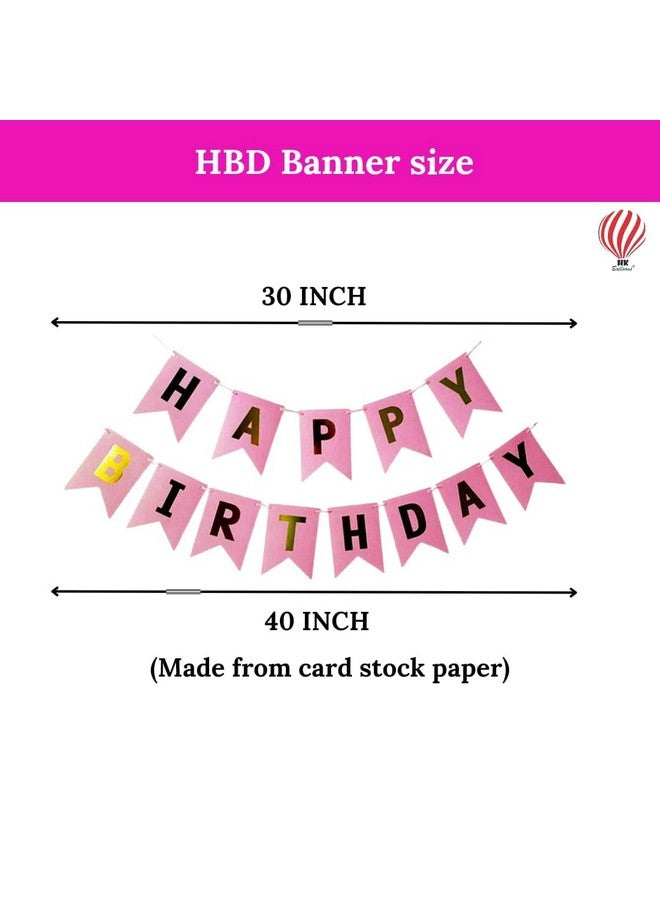 HK balloons Pack Of 34 Pcs Happy Birthday Banner Decoration Kit Set With Metallic Balloons (Pink Banner Rose Gold Balloon Combo - Pack Of 44) - Image 3