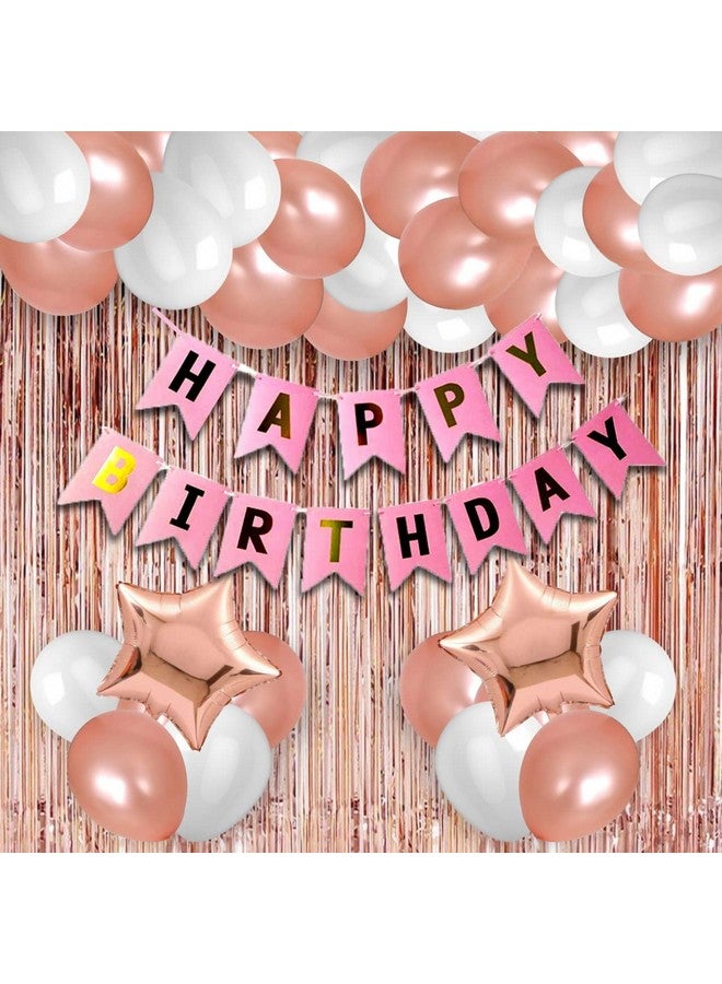 HK balloons Pack Of 34 Pcs Happy Birthday Banner Decoration Kit Set With Metallic Balloons (Pink Banner Rose Gold Balloon Combo - Pack Of 44) - Image 1