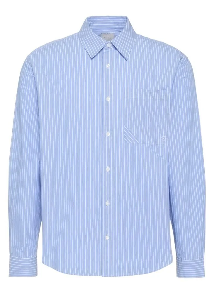 Calvin Klein Blue Descent Cotton Poplin Striped Shirt for Men | Best Price UAE