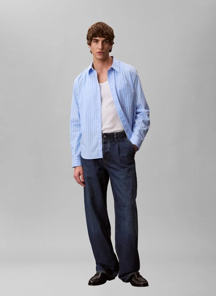 Calvin Klein Blue Descent Cotton Poplin Striped Shirt for Men | Best Price UAE