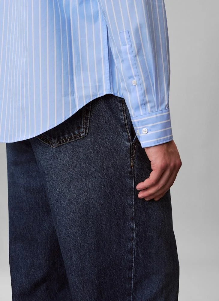 Calvin Klein Blue Descent Cotton Poplin Striped Shirt for Men | Best Price UAE