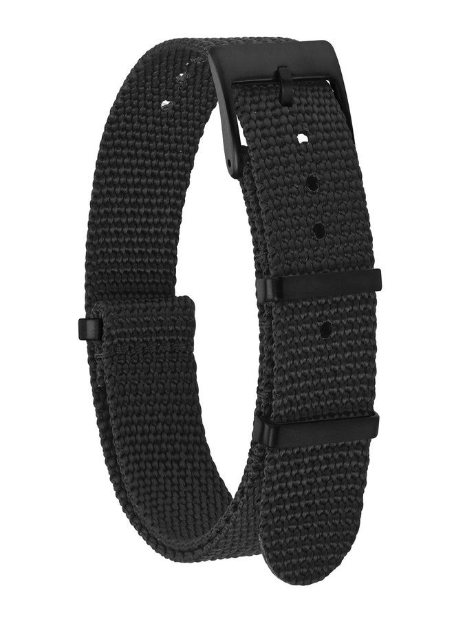 BISONSTRAP Nylon Watch Strap for Men, One Piece Military Strap, 20 mm, Black (Black Buckle) - Image 1