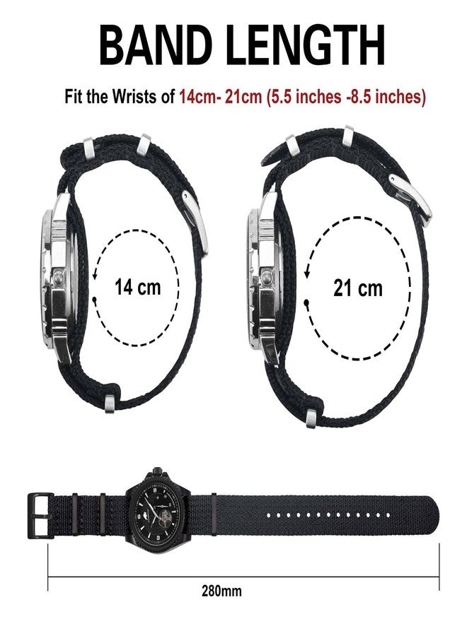BISONSTRAP Nylon Watch Strap for Men, One Piece Military Strap, 20 mm, Black (Black Buckle) - Image 5