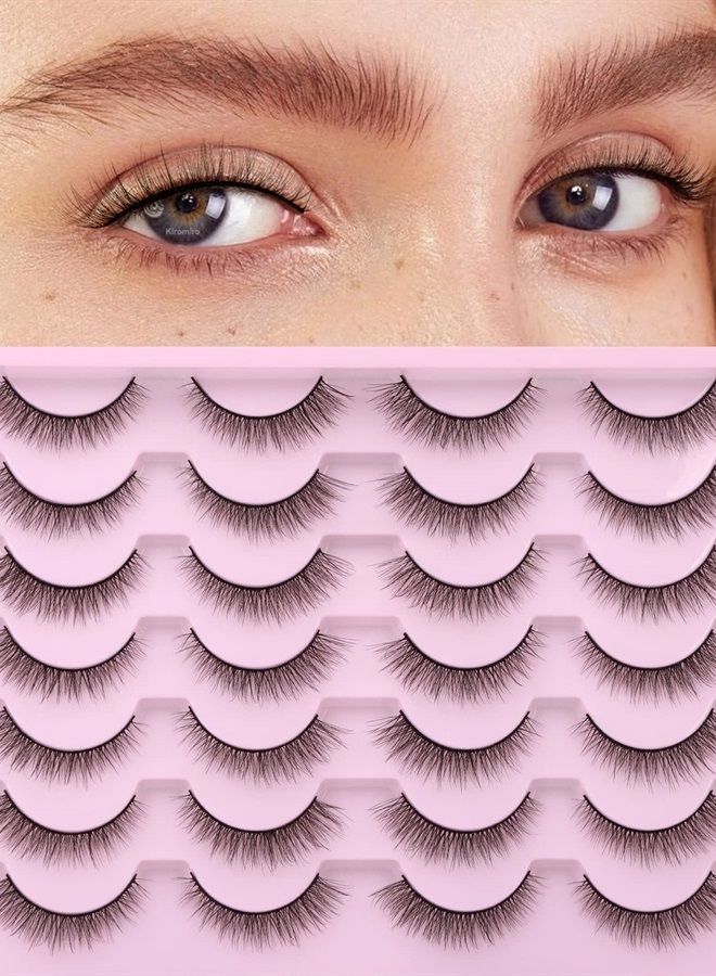 Kiromiro Natural Lashes 10mm Wispy False Eyelashes Natural Look Faux Mink Wispies Eyelashes Fluffy Strip Lashes Pack by Kiromiro - Image 1