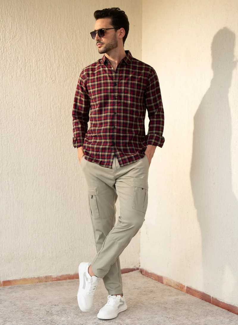 Dennis Lingo Men's Slim Fit Red Casual Cotton Spread Shirt