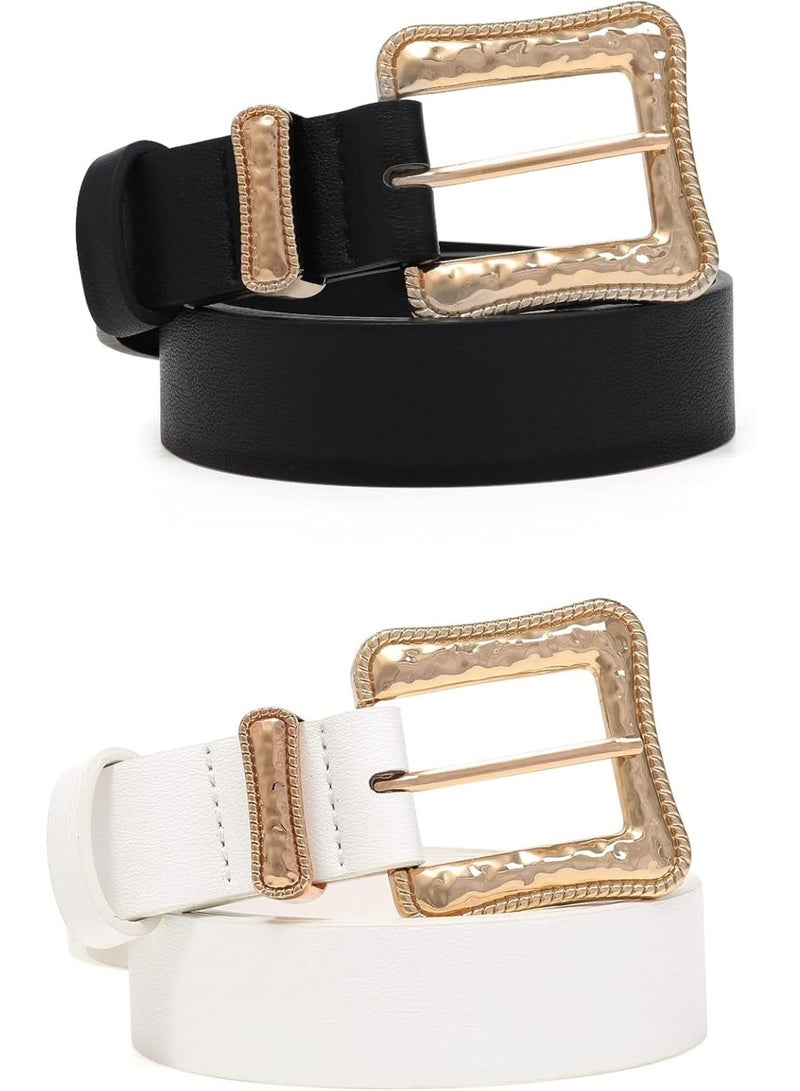 SOLARAE 2 pcs Leather Western Belts for Women, Ladies Vintage Design, Leather Waist Plus Size Belt for Pants Dresses (Black, White) - Image 1