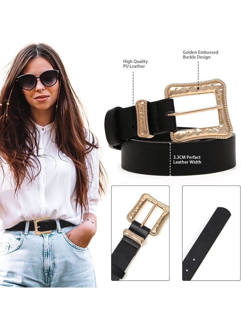 SOLARAE 2 pcs Leather Western Belts for Women, Ladies Vintage Design, Leather Waist Plus Size Belt for Pants Dresses (Black, White) - Image 2