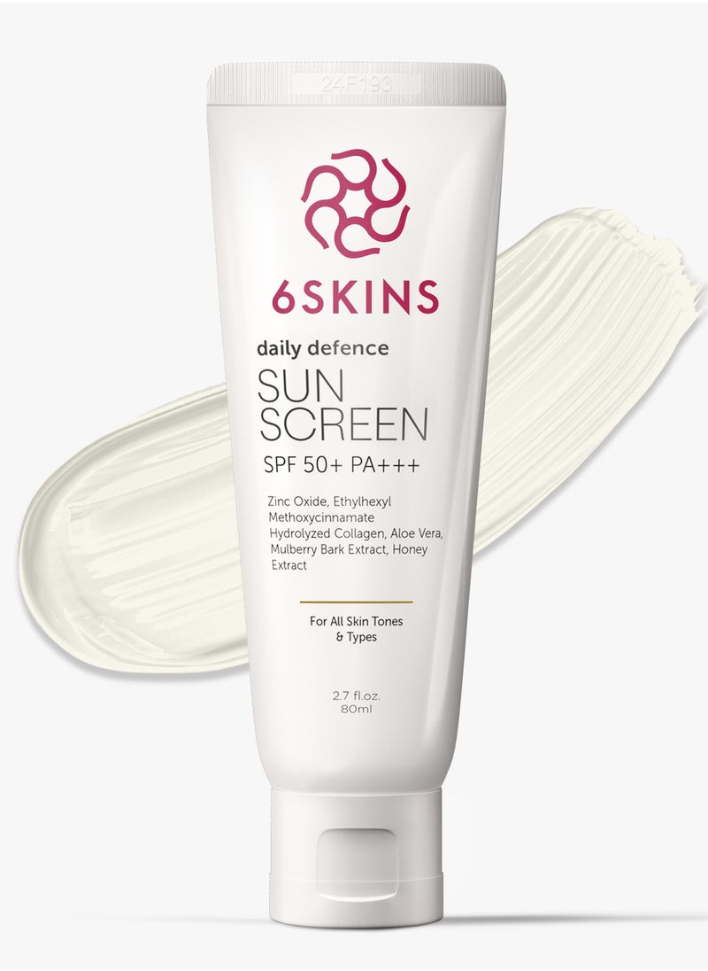 Daily Defence SUN SCREEN SPF 50+ PA+++ for Broad Spectrum UVA/UVB | Titanium Dioxide & Zinc Oxide Sun cream | Collagen-Boosting Face Moisturizer with No-White Cast, Lightweight Non Greasy 80ml - pzsku/Z9406696433B93DAB78BEZ/45/1741684843/dd0103ef-4c08-45c0-b84b-6c58da97de5d