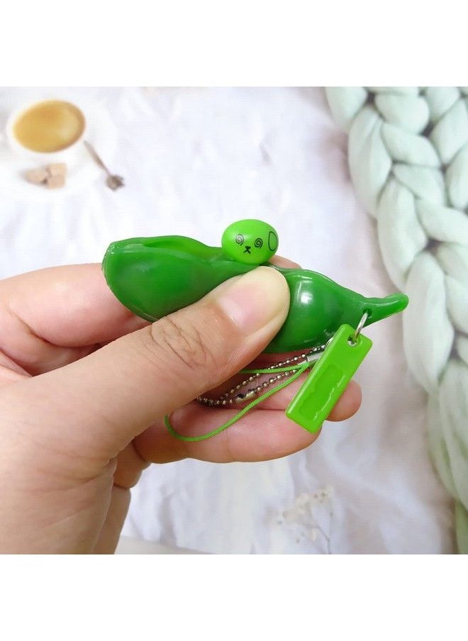 6Pcs Pea Pod Decompression Toy Squeeze Beans Peapod Fidget Toy Extrusion Edamame Pea Keychain Keyring Stress Relieving Keychain Toys
