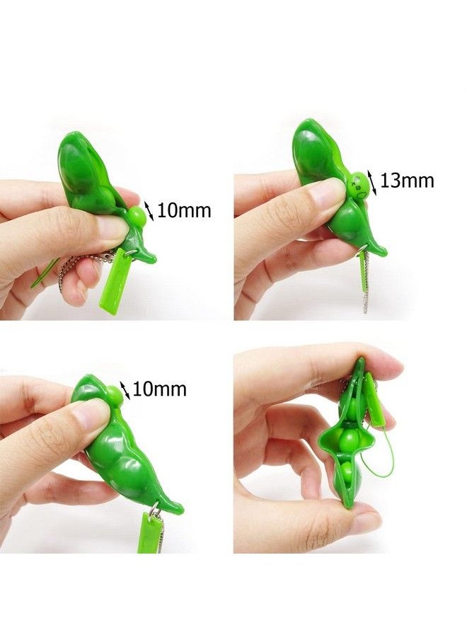 6Pcs Pea Pod Decompression Toy Squeeze Beans Peapod Fidget Toy Extrusion Edamame Pea Keychain Keyring Stress Relieving Keychain Toys