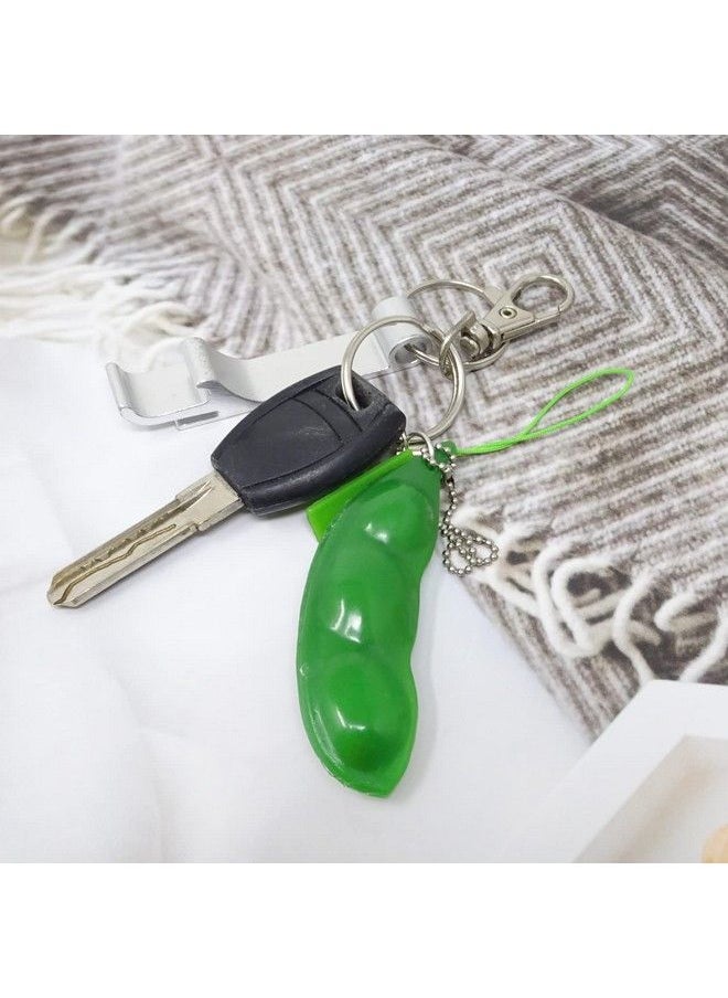 6Pcs Pea Pod Decompression Toy Squeeze Beans Peapod Fidget Toy Extrusion Edamame Pea Keychain Keyring Stress Relieving Keychain Toys