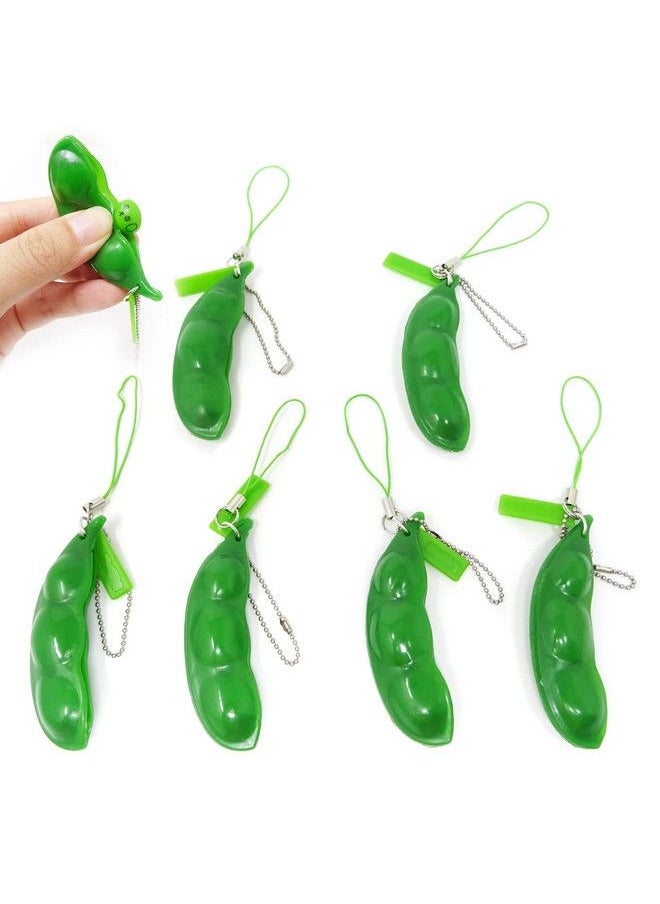 6Pcs Pea Pod Decompression Toy Squeeze Beans Peapod Fidget Toy Extrusion Edamame Pea Keychain Keyring Stress Relieving Keychain Toys