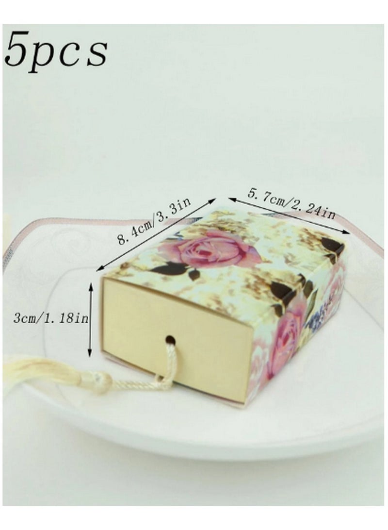 5-Piece Floral Mini Gift Box Set – Elegant Storage with Portable String Handle - Image 5