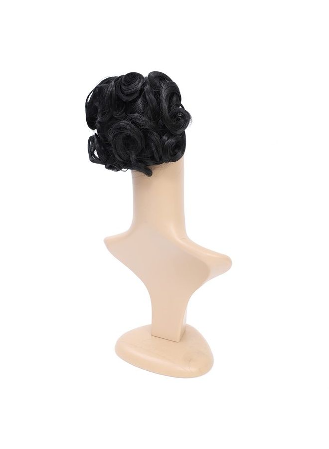SWACC Short Messy Curly Dish Hair Bun Extension Easy Stretch hair Combs Clip in Ponytail Extension Scrunchie Chignon Tray Ponytail Hairpieces (Off Black-1B#) - Image 4