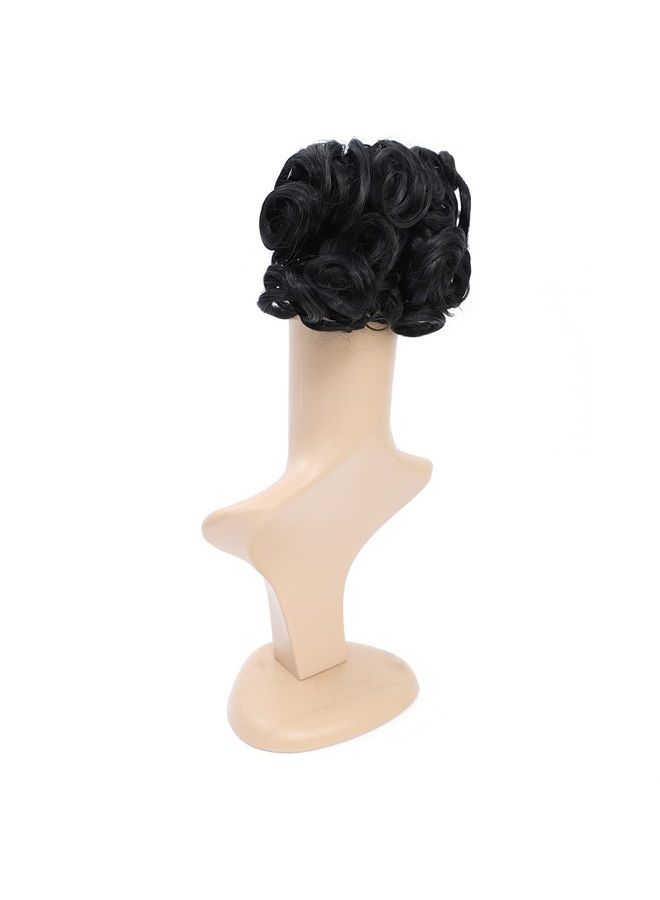 SWACC Short Messy Curly Dish Hair Bun Extension Easy Stretch hair Combs Clip in Ponytail Extension Scrunchie Chignon Tray Ponytail Hairpieces (Off Black-1B#) - Image 5