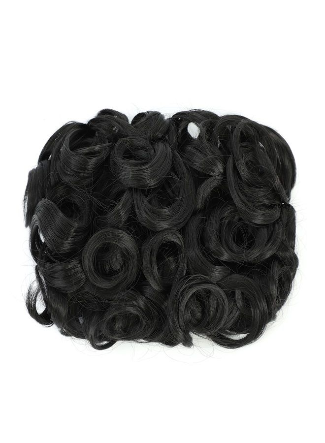 SWACC Short Messy Curly Dish Hair Bun Extension Easy Stretch hair Combs Clip in Ponytail Extension Scrunchie Chignon Tray Ponytail Hairpieces (Off Black-1B#) - Image 2