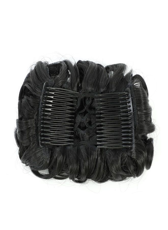 SWACC Short Messy Curly Dish Hair Bun Extension Easy Stretch hair Combs Clip in Ponytail Extension Scrunchie Chignon Tray Ponytail Hairpieces (Off Black-1B#) - Image 3