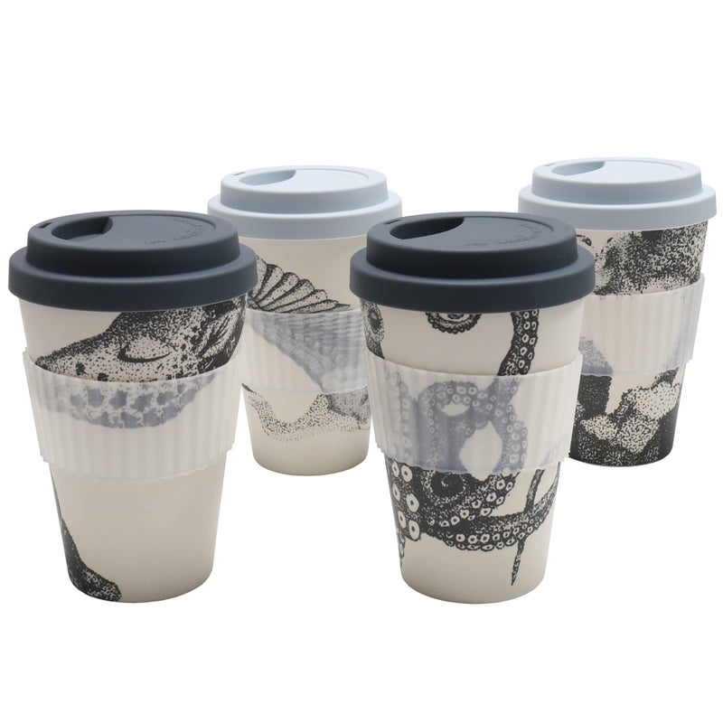 Chef Craft Eco Bamboo Fiber Travel Mug 16 Ounce 4 Piece Set Natural