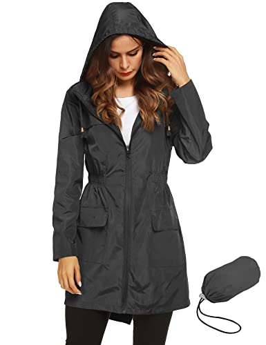 LOMON Women Waterproof Lightweight Rain Jacket Active Outdoor Hooded Raincoat (XL, Black1) - Image 1