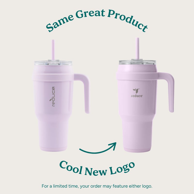 REDUCE 40 oz Stainless Steel Tumbler with Handle - Dual-Wall Vacuum Insulated Travel Mug, Sweat-Proof Lid & Reusable Straw - Keeps Drinks Cold for 24 Hrs, Fits Cupholders, Dishwasher Safe - Lilac Bud - Image 2