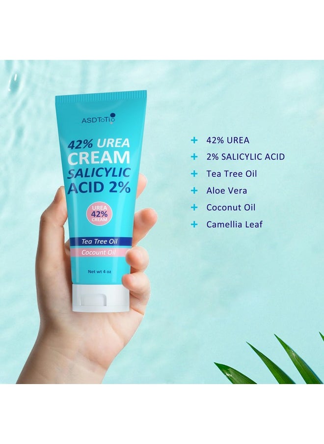 ASDToTio - Urea Cream 42% - Foot Care for Dry Cracked Heels, Foot Lotion - With 2% Salicylic Acid, Tea Tree Oil, Shea Butter, Aloe Vera - For Feet, Hands, Heels, Elbows, Knees and More - 4 oz - Image 1