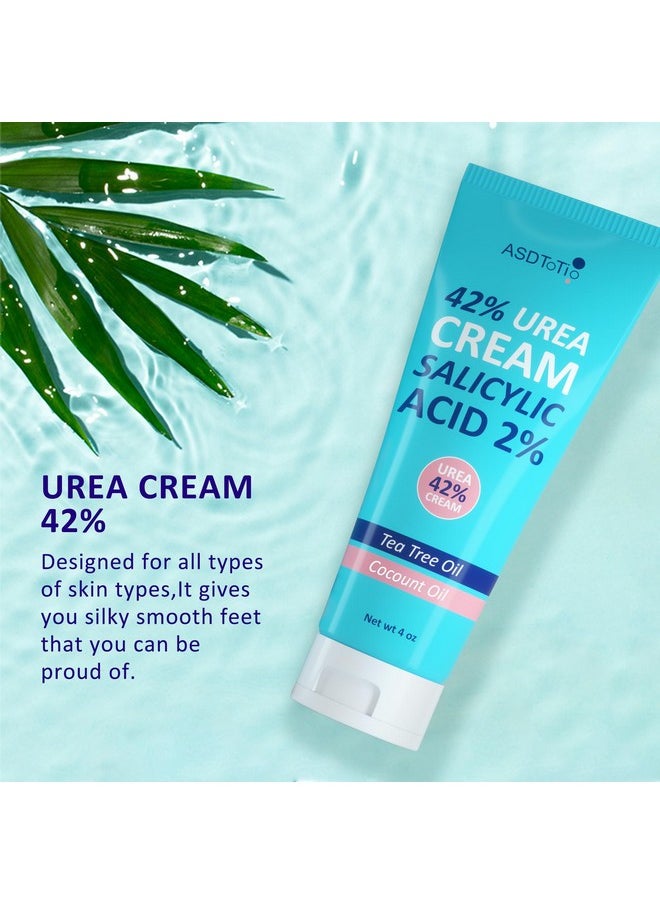 ASDToTio - Urea Cream 42% - Foot Care for Dry Cracked Heels, Foot Lotion - With 2% Salicylic Acid, Tea Tree Oil, Shea Butter, Aloe Vera - For Feet, Hands, Heels, Elbows, Knees and More - 4 oz - Image 1