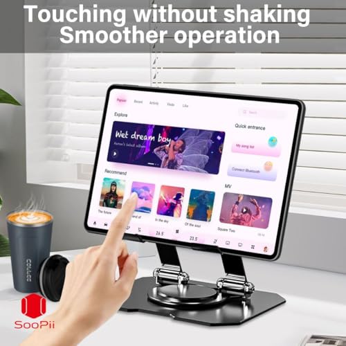 SOOPII Heavy-Duty Metal Tablet Stand Holder with 360° Rotating Base | Multi-Angle Adjustable | Sturdy & Universal Compatibility for All Tablets, iPad Pro 12.9/11/10.9/10.2, iPad Air & More - Image 4