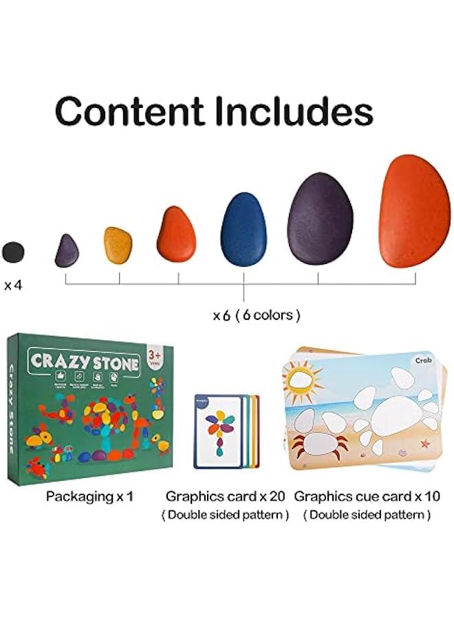 MIXDE 36Pcs Wooden Sorting Stacking Rocks Toys Colorful Balance Stones Game Montessori Jigsaw Puzzle with 30Pcs Cards Pebbles Building Blocks Set for Preschool Learning Gift for Kids Toddlers 3+ Year - Image 3