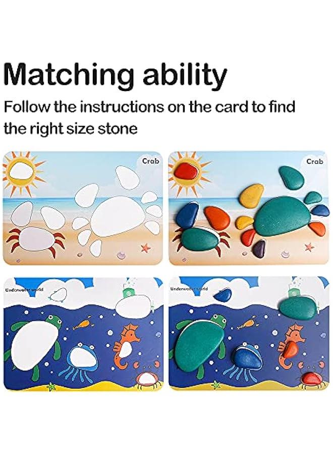 MIXDE 36Pcs Wooden Sorting Stacking Rocks Toys Colorful Balance Stones Game Montessori Jigsaw Puzzle with 30Pcs Cards Pebbles Building Blocks Set for Preschool Learning Gift for Kids Toddlers 3+ Year - Image 5