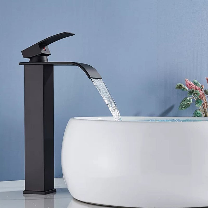 24x7 eMall Tall Waterfall Black Faucet Waterfall Single Lever Basin Mixer Midnight Waterfall Small Black SS Material 12 Inches Height - Image 2