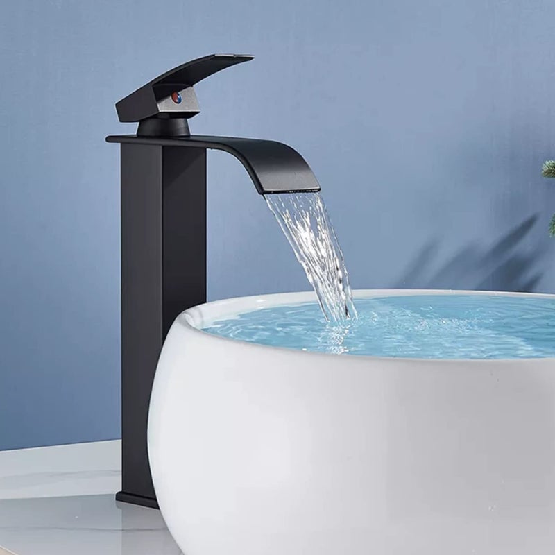 24x7 eMall Tall Waterfall Black Faucet Waterfall Single Lever Basin Mixer Midnight Waterfall Small Black SS Material 12 Inches Height - Image 4