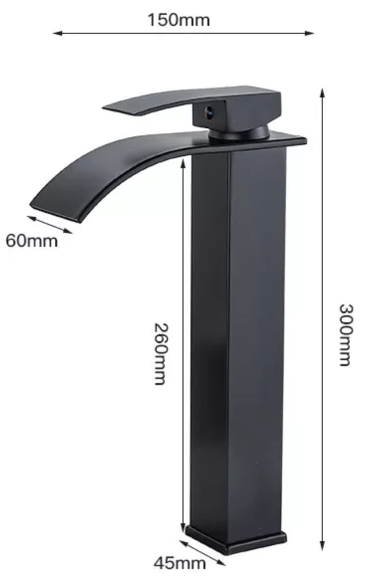 24x7 eMall Tall Waterfall Black Faucet Waterfall Single Lever Basin Mixer Midnight Waterfall Small Black SS Material 12 Inches Height - Image 3