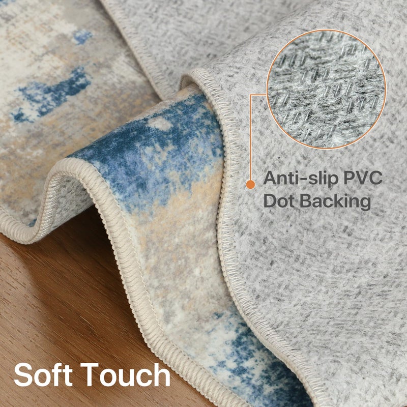 GENIMO Kitchen Rugs Sets of 3 Non Slip Washable Kitchen Mats for Floor, Waterproof Abstract Kitchen Runner Rug, Floor Mat Carpet for Hallway, Laundry, Sink, Entryway, Bathroom, Blue&Gray - Image 5