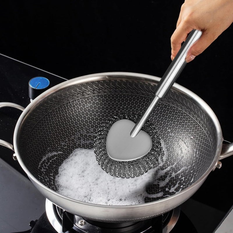 windforgecraft Stainless Steel Scourer with Handle - Metal Scrubber Cleaning Brush with Long Handle | Reusable Scouring Pad Stainless Steel Brush Sturdy for Sink Tiles Pans Pots Borato - Image 2