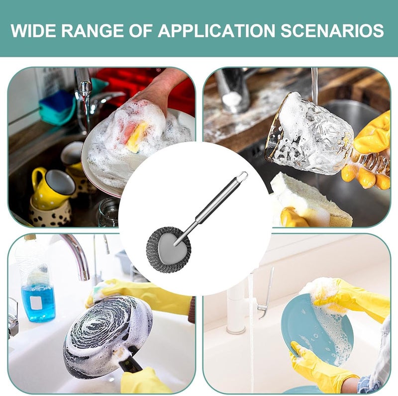 windforgecraft Stainless Steel Scourer with Handle - Metal Scrubber Cleaning Brush with Long Handle | Reusable Scouring Pad Stainless Steel Brush Sturdy for Sink Tiles Pans Pots Borato - Image 4