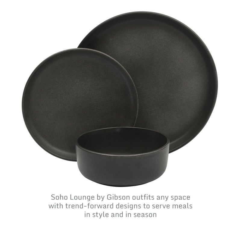 Gibson Elite Pasco 12 Piece (Service for 4) Plates and Bowls Reactive Glaze Dishes Stoneware Ceramic Dinnerware Set - Black - Image 3